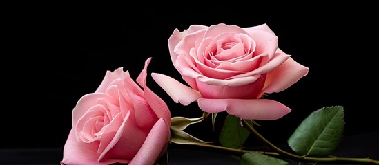 Elegant Pink Roses Bloom Vibrantly on a Dramatic Black Background