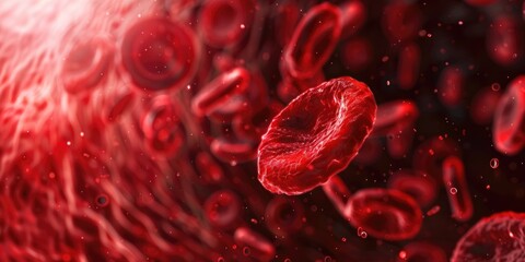 Red blood cell in a 3D background with a platelet flow velocity. Generative Ai