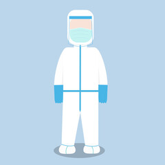 medical personal protective equipment concept, medical in protective PPE suit wearing Safety White Hooded Protection Suit Anti-Chemical