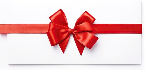 Elegant White Gift Box Wrapped with a Festive Red Ribbon and Shiny Bow