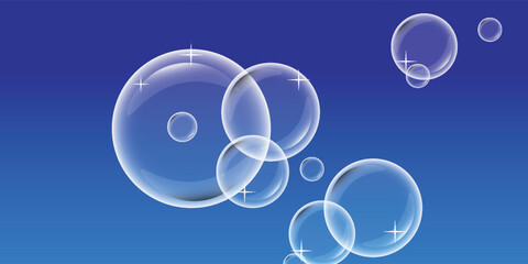 Realistic soap bubbles collection. Bubbles lie on a dark background. Flying soap bubbles, vector