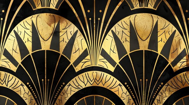 Art Deco Gold Wallpaper in Black and Gold, To add a touch of vintage glamour and sophistication to interior design schemes