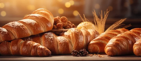 Fotobehang A Variety of Delicious Croissants - Freshly Baked Pastries in a French Bakery Display © Ilgun