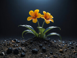 yellow flowers isolated in the dark background - 752788953
