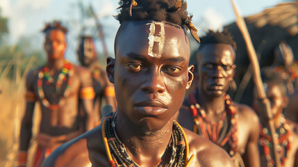 Young African tribe people with tattoos - obrazy, fototapety, plakaty