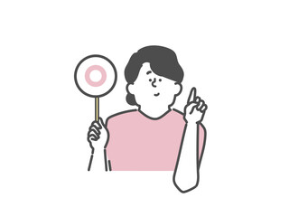 女性看護師のマルイラスト（⚪︎）指差しポーズ