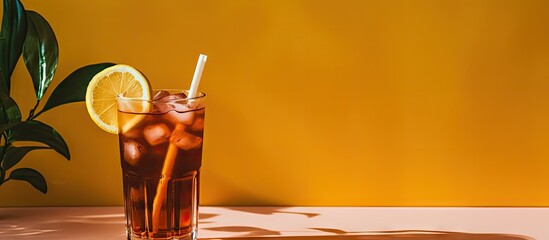 Refreshing Glass of Iced Tea with a Vibrant Lemon Slice - Summer Beverage Concept - obrazy, fototapety, plakaty