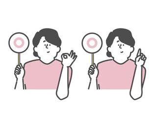女性看護師のマルイラスト（⚪︎）OK　指差し