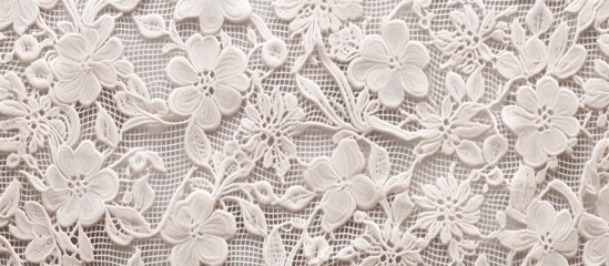 Delicate White Lace Overlay with Elegant Floral and Foliate Patterns for Wedding Decor and Fashion Design