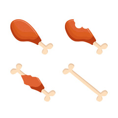 Piece of fried chicken leg. Delicious and fatty foods. Bitten meat with bone. Eaten meal. Brown Food debris and scraps. Cartoon flat illustration