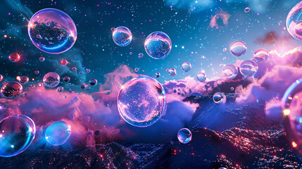 Retro psychedelic bubbles field planet in pop pink blu