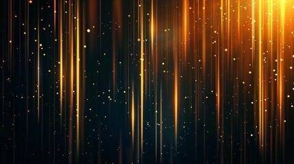 Abstract glowing gold vertical lighting lines on dark background with lighting effect and sparkle with copy space for text. Luxury design style. Vector illustration 