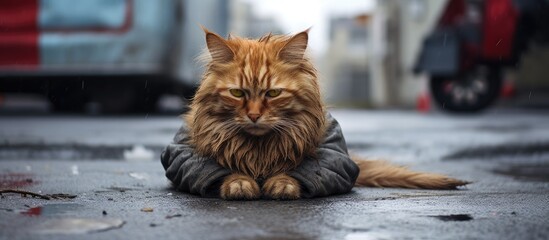 Contented Feline Relaxing on Ground in a Serene Moment of Restful Solitude