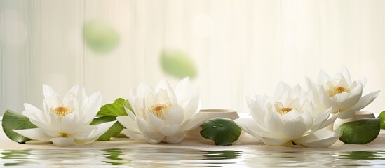 Fototapeta na wymiar Serene Beauty: White Blossoms Floating Gently in Tranquil Water Garden