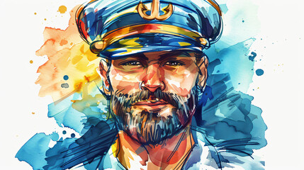Seaman portrait clipart watercolor hand drawn illustration