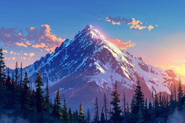Sunset on the Mountain A Stunning View of the Snow-Capped Peak Generative AI