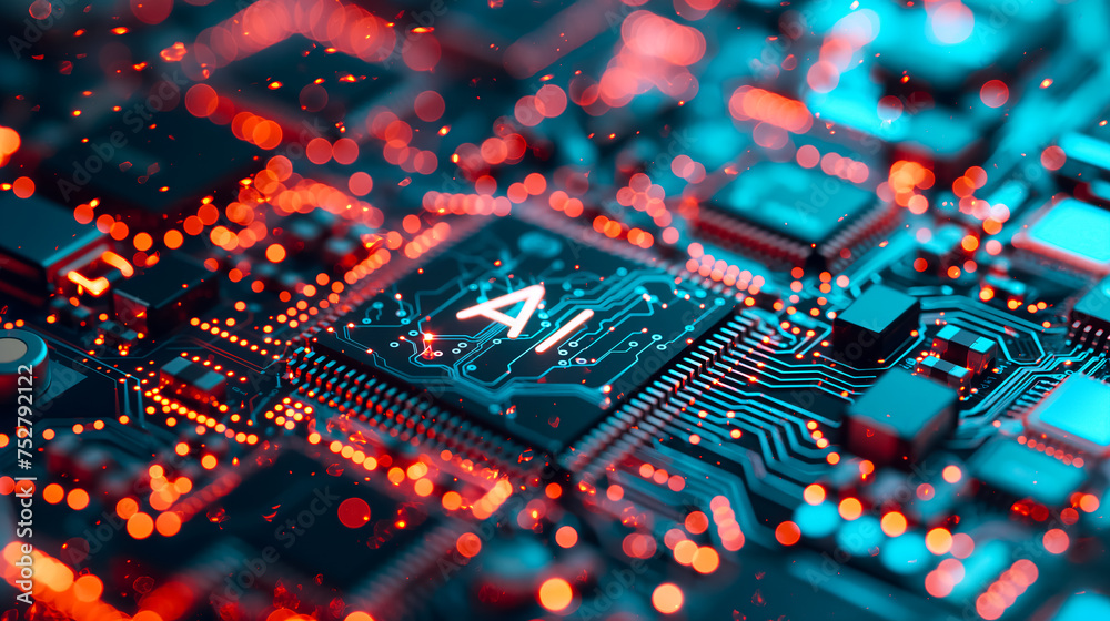 Aufkleber advanced computer processor chip with ai acceleration in dark digital environment.