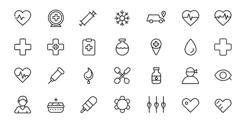 medical care thin line icons set
