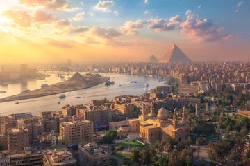 Fotobehang Sunset over the Nile A Glimpse of Ancient Egypt's Timeless Beauty Generative AI © BollywoodSong