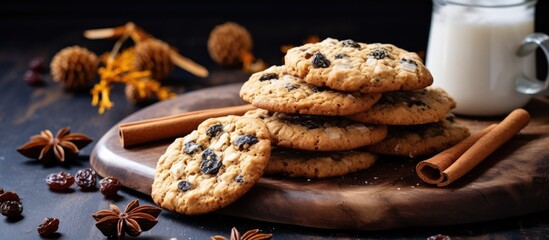 Delicious Homemade Cookies Arranged on a Rustic Wooden Board
