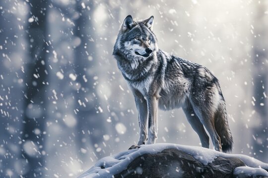 Wolf in the Snow A Chilly Winter's Night Generative AI