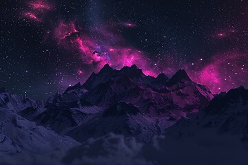Pink Mountain Range at Night A Stunning View of the Milky Way Generative AI - obrazy, fototapety, plakaty