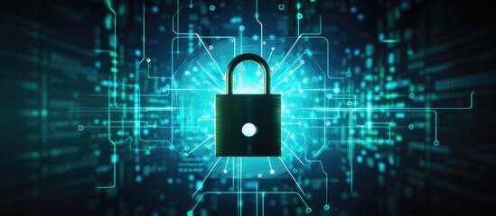 Cybersecurity Concept: Padlock Securing Circuit with Digital Technology Background