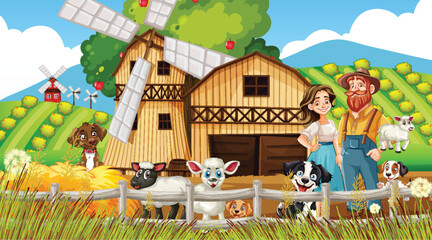 Illustration of a family enjoying their farm life