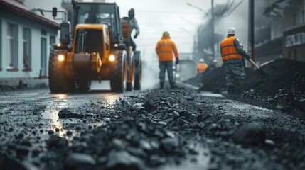 Engineers are supervising road construction to supervise the construction of new roads. - obrazy, fototapety, plakaty