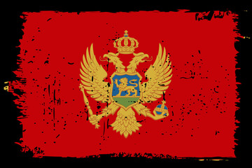 Montenegro flag - vector flag with stylish scratch effect and black grunge frame.