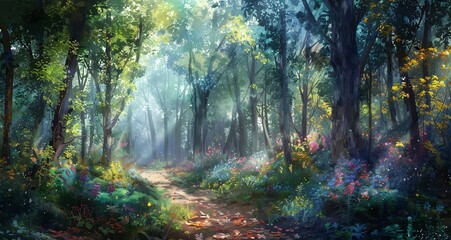 Fototapeta premium Autumn Leaves on a Path in the Woods Generative AI