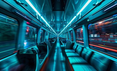 Neon-Lit Subway Car A Trip Through Time Generative AI