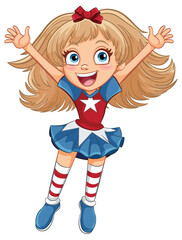 Animated girl with a big smile, jumping happily.