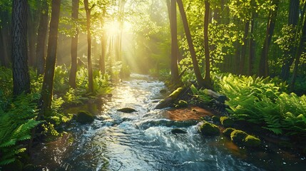 A Sunny Afternoon in the Forest A Serene and Refreshing Scene Generative AI