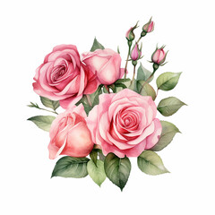Decorative vintage style watercolor roses bouqet  - 752794516