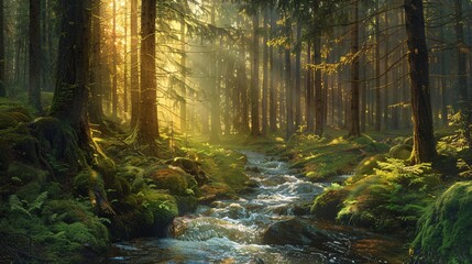 Fototapeta na wymiar Fall's Golden Glow A Serene Forest Scene Generative AI
