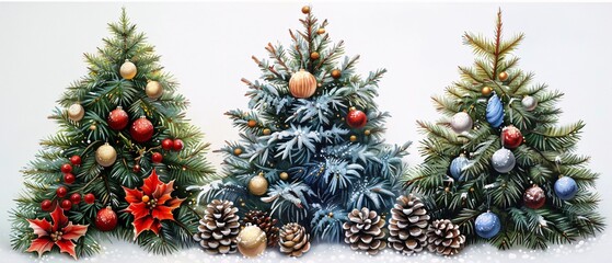 Obraz na płótnie Canvas Winter Wonderland A Festive Christmas Tree Adorned with Ornaments and Pinecones Generative AI