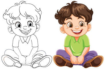 Vector illustration of a boy, colored and line art.