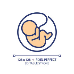 Embryo RGB color icon. Pregnancy anatomy. Human reproduction biology, childbearing. Maternity womb, baby fetus. Isolated vector illustration. Simple filled line drawing. Editable stroke