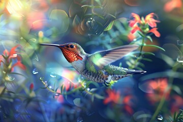 Fly Like a Boss A Hummingbird's Journey Through a Flower Garden Generative AI