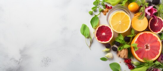 Fresh and Colorful Array of Fruits and Vegetables on a Clean White Surface