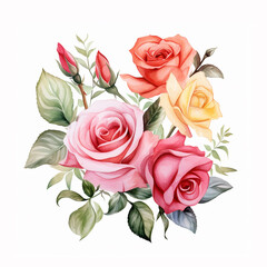 Decorative vintage style watercolor roses bouqet  - 752794959