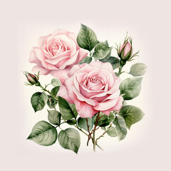 Decorative vintage style watercolor roses bouqet  - 752794969