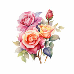 Decorative vintage style watercolor roses bouqet  - 752795190