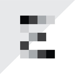 Letter E from black squares and its derivative vector logo
