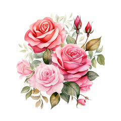 Decorative vintage style watercolor roses bouqet  - 752795370