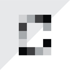 Letter C from black squares and its derivative vector logo