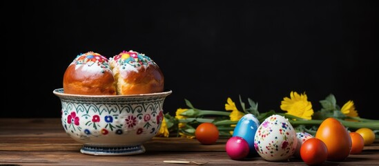 Artistic Concept: Delicate Blossom Embellishing a Bowl of Fresh Eggs