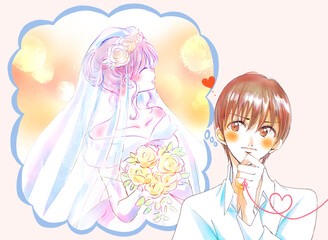 運命の赤い糸を結んでいる男性　結婚　吹き出し