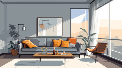 Interior sketch design of living room. flat vector